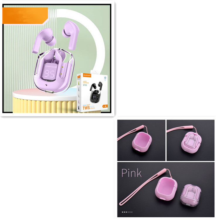 Mini Transparent Wireless Bluetooth Headset Digital Display ENC Noise Reduction True Wireless Sports Music
