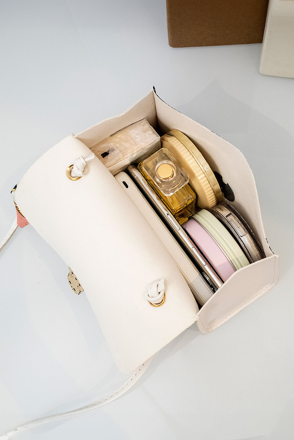Coffee Geometric Pattern Ribbon Decor PU Leather Bag