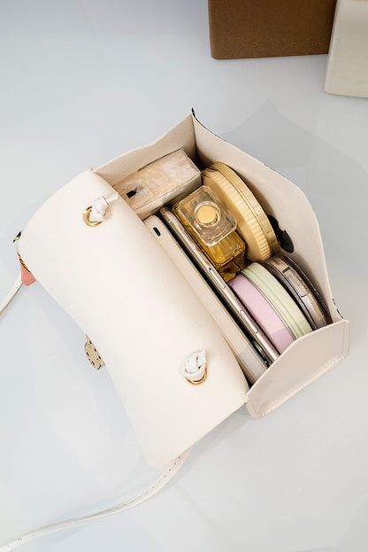 Coffee Geometric Pattern Ribbon Decor PU Leather Bag