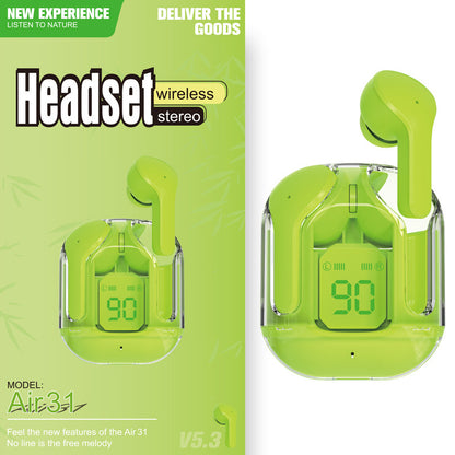 Mini Transparent Wireless Bluetooth Headset Digital Display ENC Noise Reduction True Wireless Sports Music