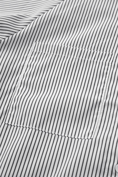 Light Blue Casual Striped Shirred Cuffs Shirt
