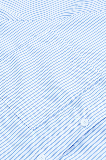 Light Blue Casual Striped Shirred Cuffs Shirt