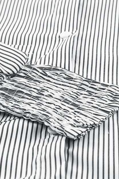 Light Blue Casual Striped Shirred Cuffs Shirt