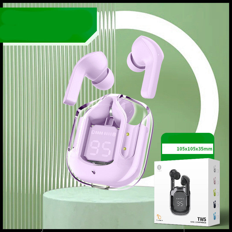 Mini Transparent Wireless Bluetooth Headset Digital Display ENC Noise Reduction True Wireless Sports Music
