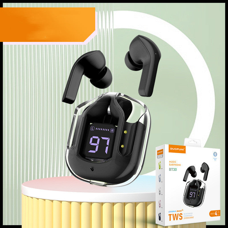 Mini Transparent Wireless Bluetooth Headset Digital Display ENC Noise Reduction True Wireless Sports Music