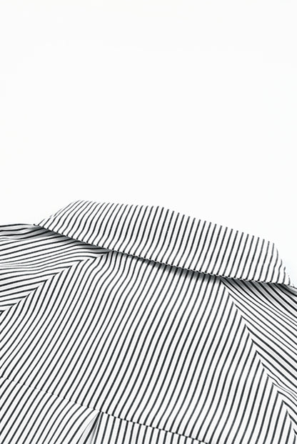 Light Blue Casual Striped Shirred Cuffs Shirt