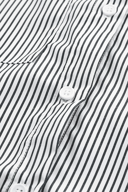 Light Blue Casual Striped Shirred Cuffs Shirt