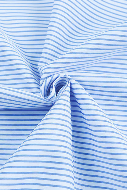 Light Blue Casual Striped Shirred Cuffs Shirt