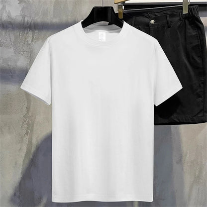 Men T Shirt Summer Cotton Tops Women Solid Color Blank  O-neck Round Collar Short-Sleeve Couple White Top Tees