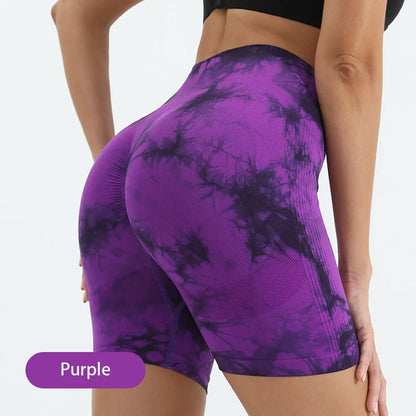 Tie-Dye Yoga Shorts for Women High Elastic Gym Shorts Push Up Sports Shorts Running Workout Fitness Women Short Sports Leggings