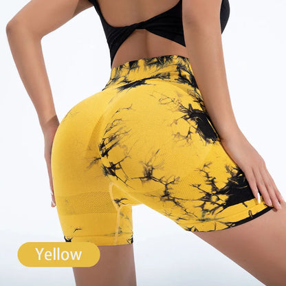 Tie-Dye Yoga Shorts for Women High Elastic Gym Shorts Push Up Sports Shorts Running Workout Fitness Women Short Sports Leggings