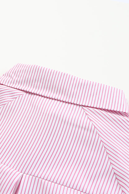 Light Blue Casual Striped Shirred Cuffs Shirt