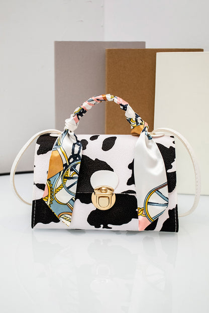 Coffee Geometric Pattern Ribbon Decor PU Leather Bag