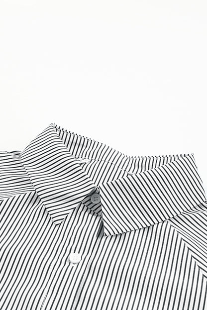Light Blue Casual Striped Shirred Cuffs Shirt