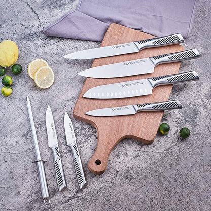 Kitchen Knife Set, 15 Piece Knife Sets with Block, Chef Knives with Non-Slip German Stainless Steel Hollow Handle Cutlery Set with Multifunctional Scissors Knife Sharpener   Platform Banned