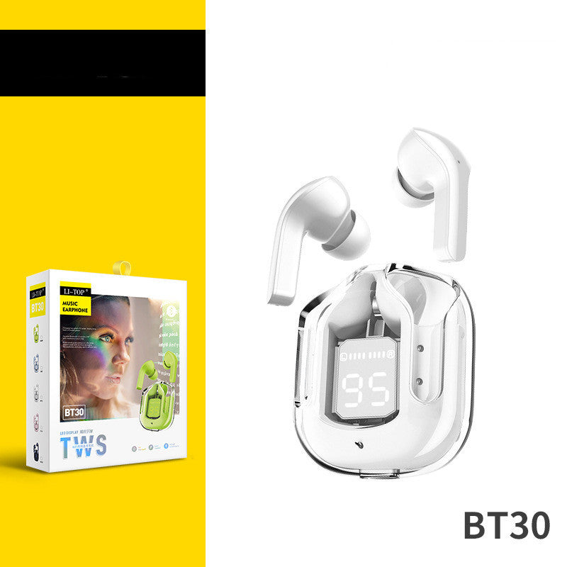 Mini Transparent Wireless Bluetooth Headset Digital Display ENC Noise Reduction True Wireless Sports Music