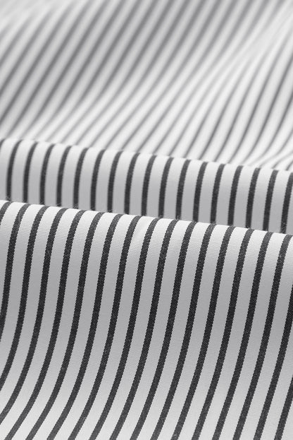 Light Blue Casual Striped Shirred Cuffs Shirt