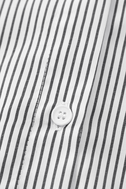 Light Blue Casual Striped Shirred Cuffs Shirt