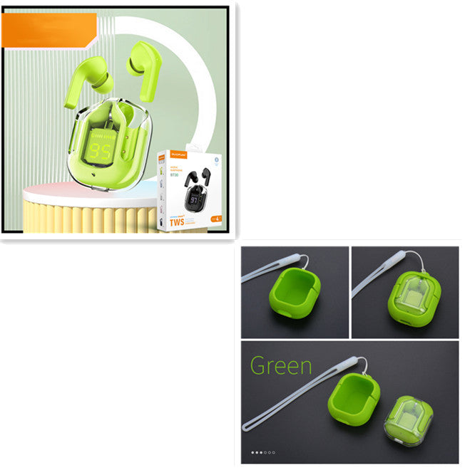 Mini Transparent Wireless Bluetooth Headset Digital Display ENC Noise Reduction True Wireless Sports Music