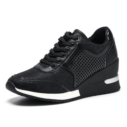 Women Lace-up Sneakers Height Increasing 6.5cm Flats Walking Shoes